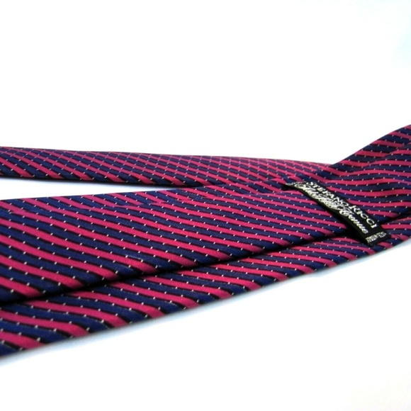 STEFANO RICCI Tie Slim Navy Blue Fuschia Stripe - Picture 2 of 8